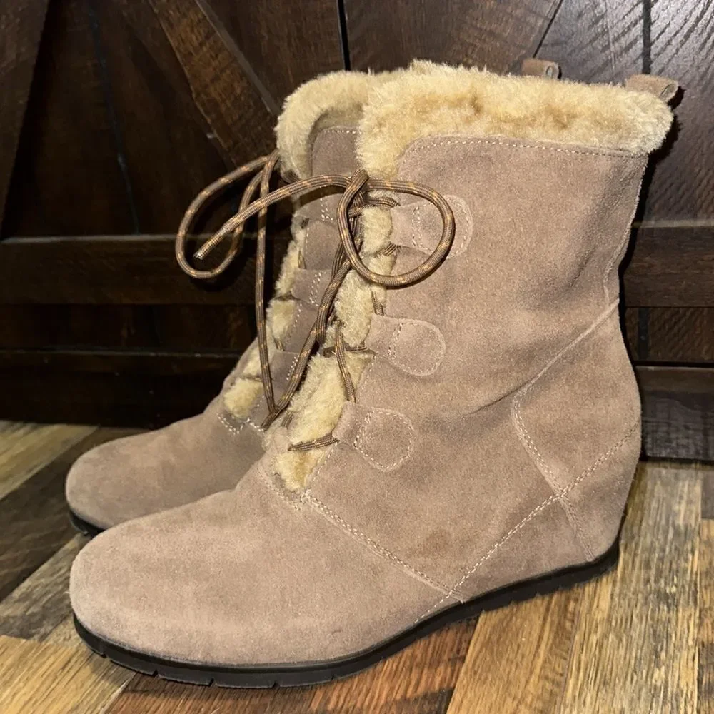 Batetraps Tan “Bonnie” Leather‎ Wedge Booties Size 11